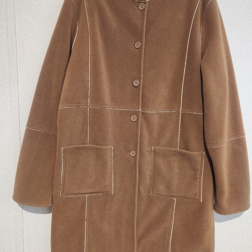 Susan Graver Reversible Fleece Lkng Coat Medium Knee Length - Picture 2 of 8